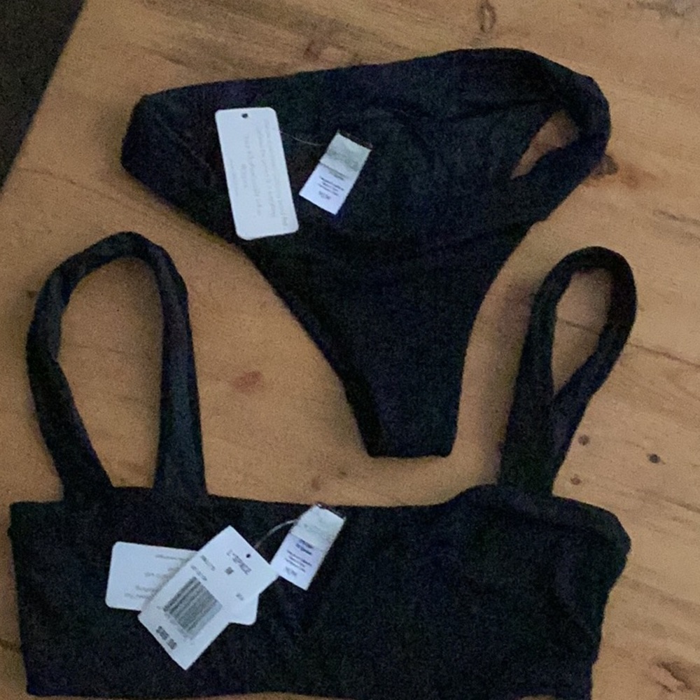 L*space bathing suit NWT bikini black lined texture